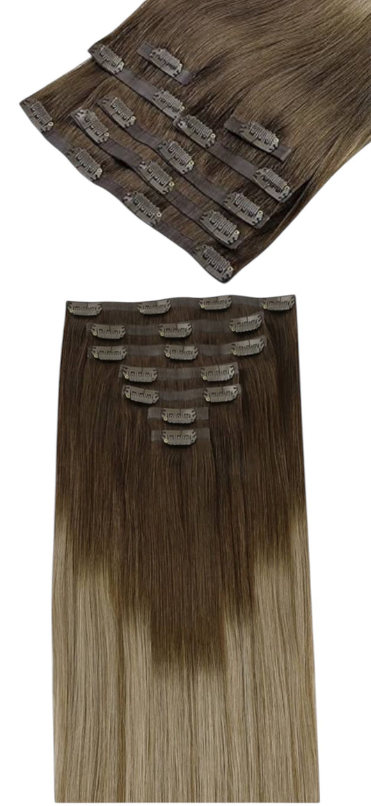 Ombre Walnut Brown To Ash Brown And Bleach Blonde Hair Extensions