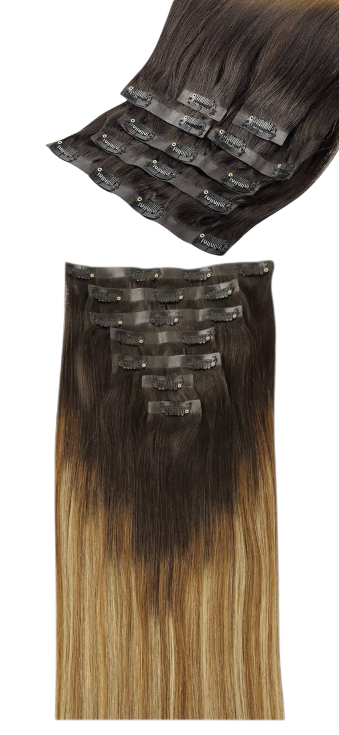 Dark Brown To Chestnut Brown And Dirty Blonde Highlighted Hair Extensions